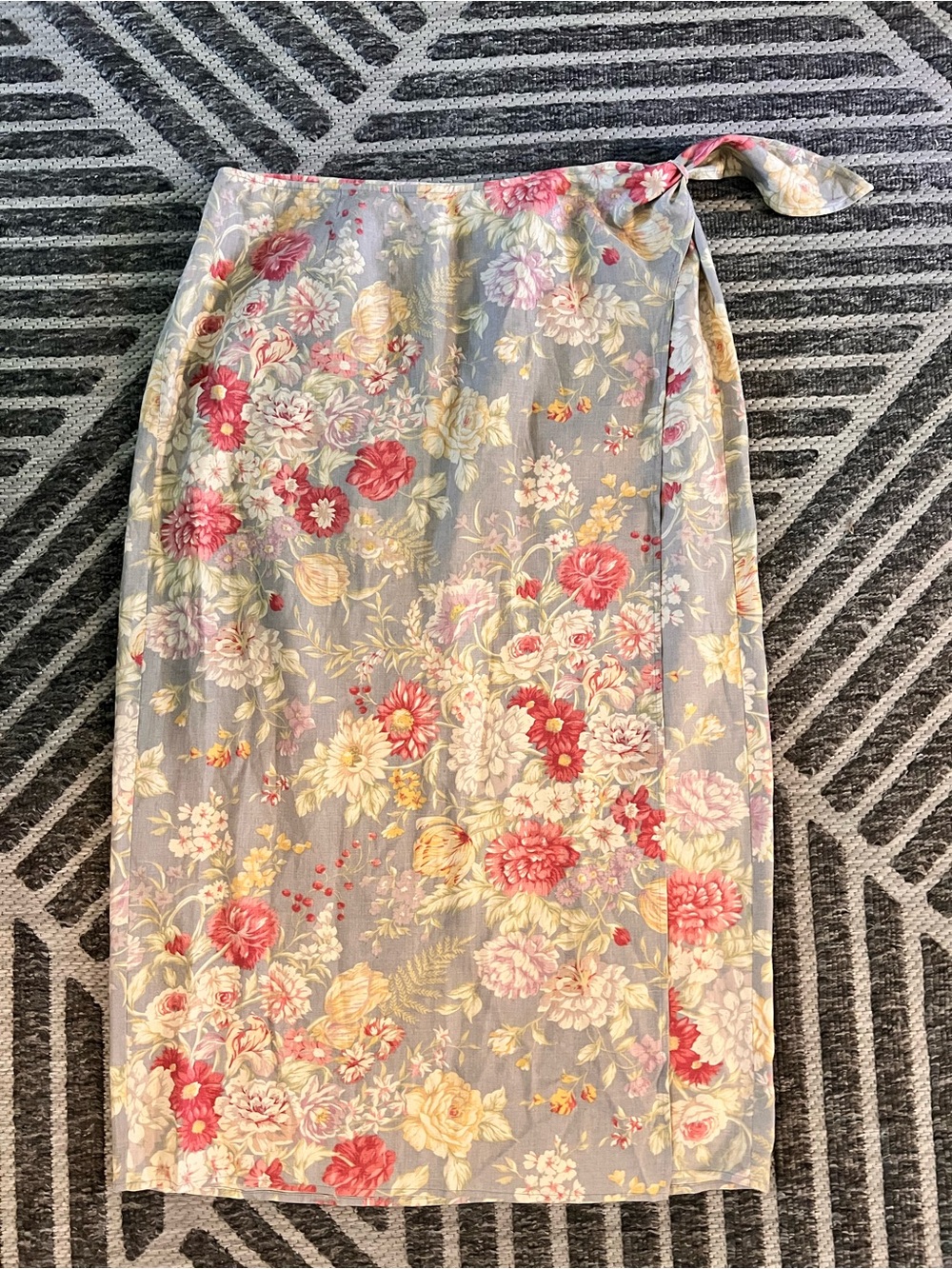 VINTAGE 90s LAUREN Ralph Lauren Sz 16 Linen Wrap Country Garden Party Midi Skirt - Picture 3 of 10